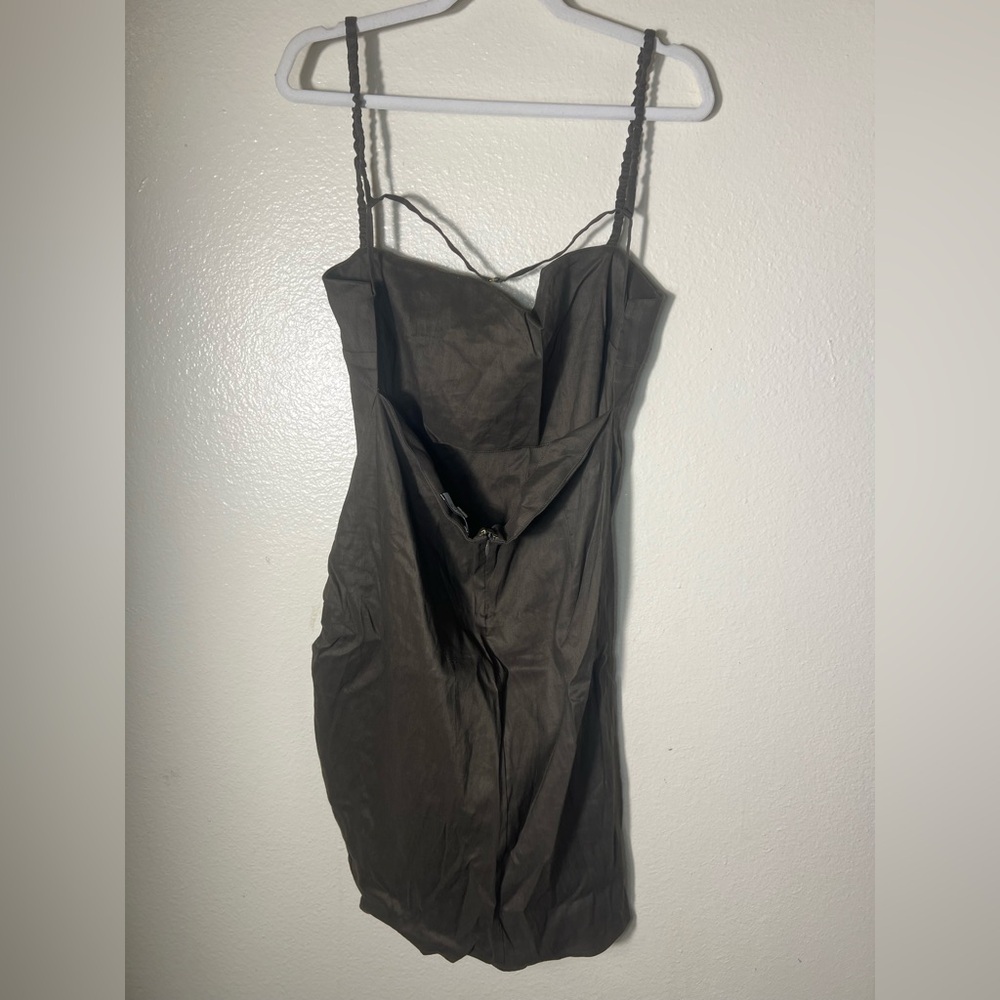 J. Crew Strapless chocolate Brown side ruched mini linen blend Dress size 14